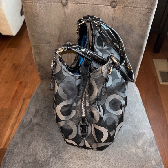 Coach 20244 Madison Black Grey Canvas Tote Handbag Shoulder Bag - Picture 2 of 9